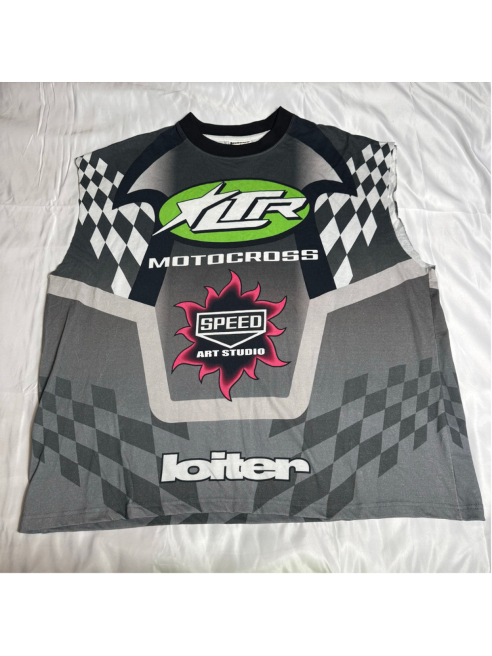 Men's Loiter Motocross Graphic Tank Top Grey Black Size 2XL